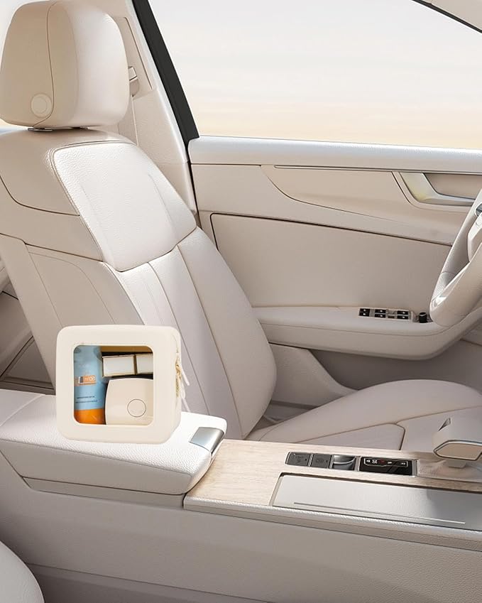 Small Clear Makeup Bag for Women, Mini Silicone Pouch Travel Cosmetic Case Waterproof Clear Make Up Pouch with Zipper Cute Toiletry Bags for Traveling Car Organizer Mini Travel Essentials (Beige)