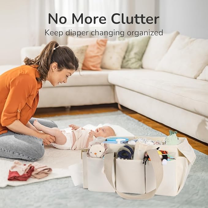 YOHOOLYO Baby Diaper Caddy Organizer, Large Portable Storage Basket for Newborn Essentials, Nursery Must-Have for Boys and Girls, Gift for Baby Shower and Registry Must-Have, Car and Travel Caddy