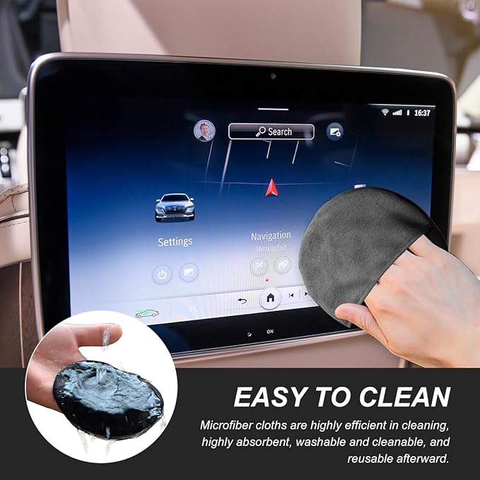 Car Screen Cleaner, 4.33"×4.33" Round Microfiber Cloth Auto Cleaning Wipes, Reusable Non-Scratch Touchscreen Cleaning Pad for Dashboard LCD Display Laptop, Car Accessories
