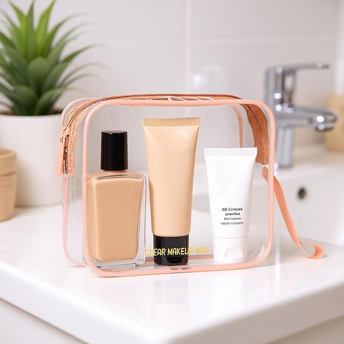 Icramsy Clear Makeup Bag, 2 Pack TSA Approved Toiletry Bag Travel Toiletry Bag Hanging Makeup Cosmetic Bag for Women Men (Rose Gold)