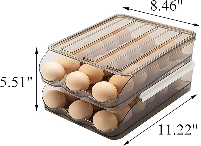 Egg Holder for Refrigerator Auto Scrolling Organizer Plastic Stackable Storage Container Reusable Clear Tray Box Basket Bin Lid Drawer Carrier Keeper(2 Layer)