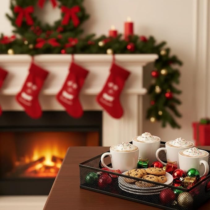 2 Pcs Heavy-Duty Metal Mesh Desk Organizer Tray, A4 Large Office Storage Box Set, 12.6X 9.1 x 2.8Inches, Large Capacity for Home and Office Supplies, and Christmas Ornament Storage Box