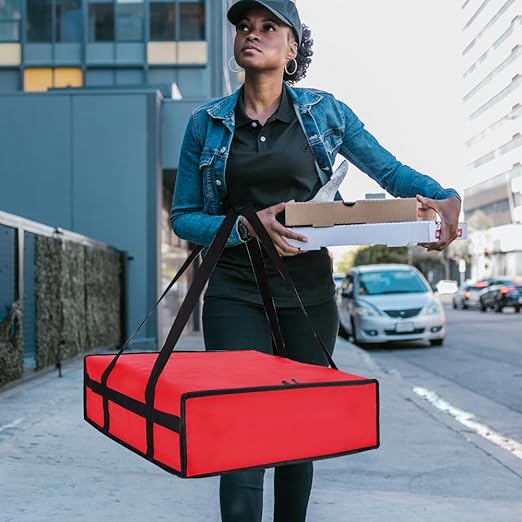 Insulated Pizza Delivery Bag for Carry Hot, 20" x 20" x 6" Carrier Warmer, Insulated Food Delivery Bag, Insulated Grocery Cooler Bags for Catering/Drivers, Commercial Food Warmers(Red, 1Pk)