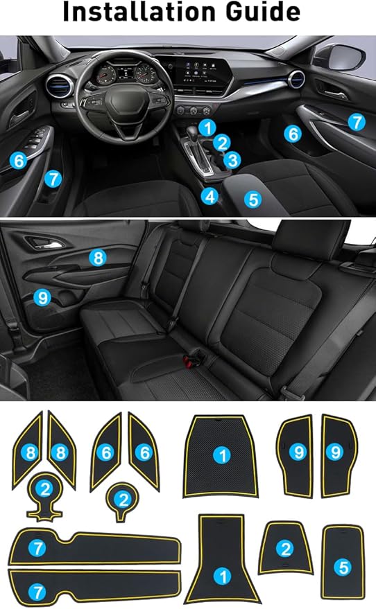 for 2024 2025 2026 Chevy Trax Accessories - for 2024 2025 2026 Chevrolet Trax (LS,1RS,LT,2RS,ACTIV) Cup Holder Inserts Door Slot Mat Compartment Center Console Liners (14 Pcs, Yellow Trim)