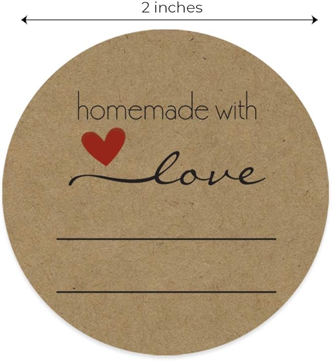 2" Homemade with Love Sticker with Writing Lines / 2" Round Homemade with Love Canning Label / 500 Jar Labels Roll/Made in The USA