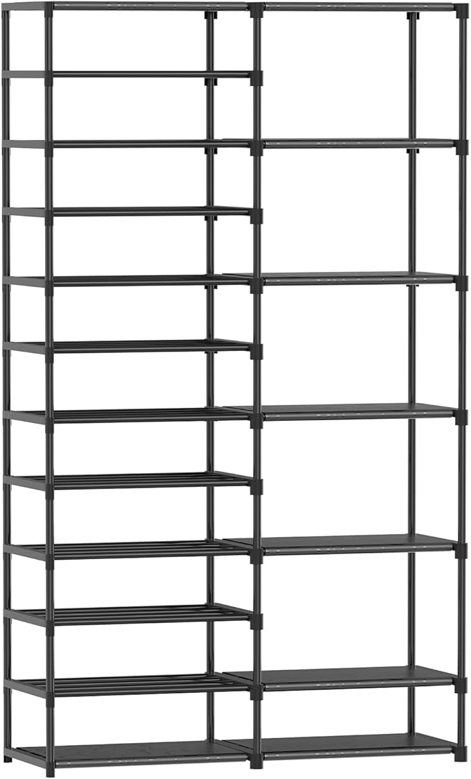12 Tier Shoe Rack Tall, Shoe Rack Organizer, Large Capacity Holds 34-50 Pairs, Boot Rack Organizer for Entryway, Closet, Garage, Black