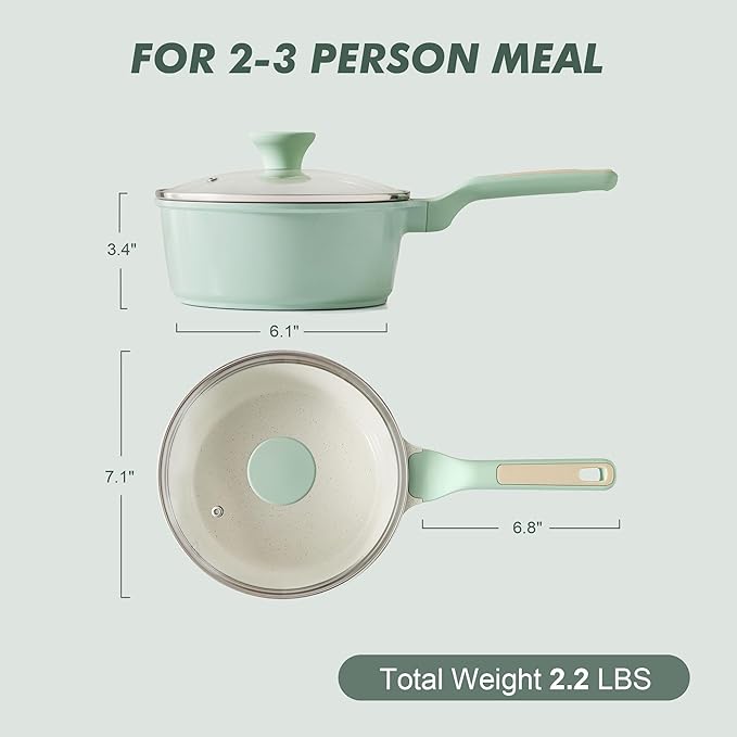 SENSARTE Ceramic Nonstick Saucepan with Lid 2.0 Quarts, Small Cooking Pot with Stay Cool Handle, Induction Compatible Saucepot, Ceramic Coating, Free of Intentionally Added PTFE/PFOA/PFAS, Mint Green