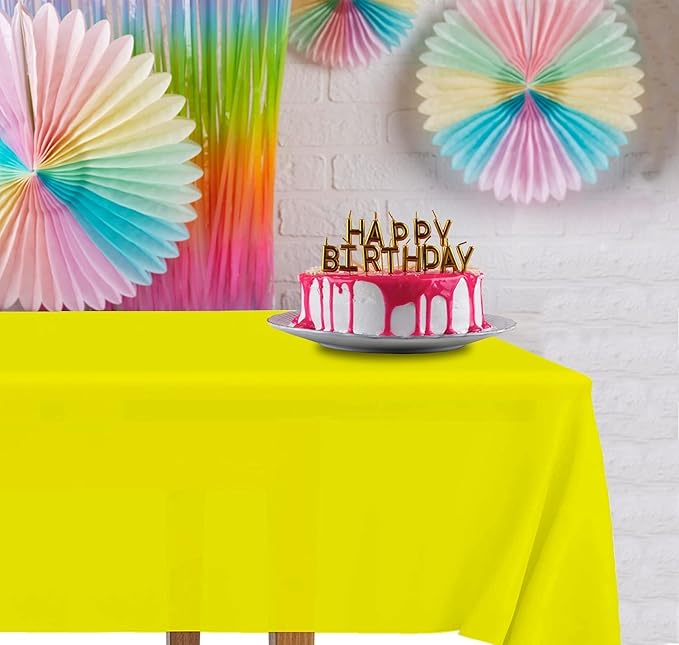 DecorRack 12 Rectangular Tablecloths BPA-Free Plastic, 54 x 108 inch, Dining Table Cloth, Rectangle Table Cover for Parties, Picnic, Camping and Outdoor, Disposable or Reusable, Yellow (12 Pack)