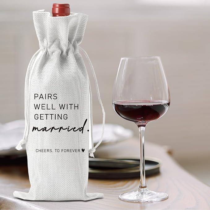 Married Wine Bag Married Gifts for Couples Mr Mrs Marriage Honeymoon Gift Wedding Party Decorations Getting Engaged Wine Bottle Bag Champagne Bottle Wraps Bags (White)
