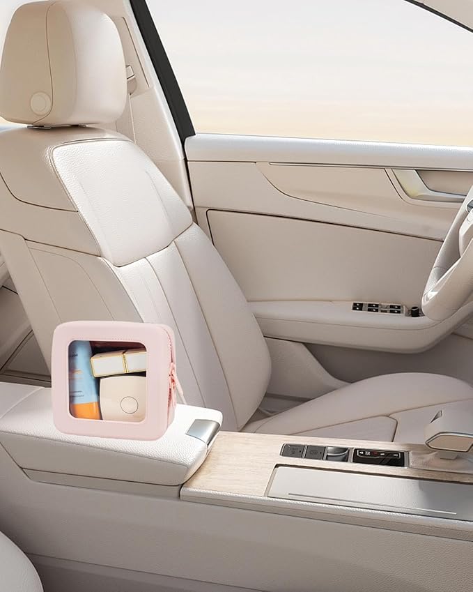 Small Clear Makeup Bag for Women, Mini Silicone Travel Cosmetic Case Waterproof Clear Make Up Pouch Purse with Zipper Cute Toiletry Bags for Traveling Car Organizer Mini Travel Essentials (Pink)