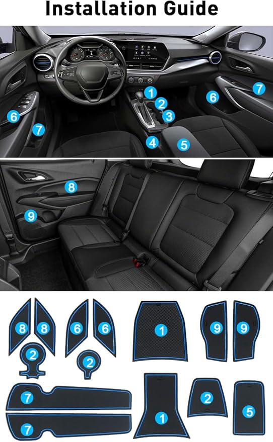 for 2024 2025 2026 Chevy Trax Accessories - for 2024 2025 2026 Chevrolet Trax (LS,1RS,LT,2RS,ACTIV) Cup Holder Inserts Door Slot Mat Compartment Center Console Liners (14 Pcs, Blue Trim)