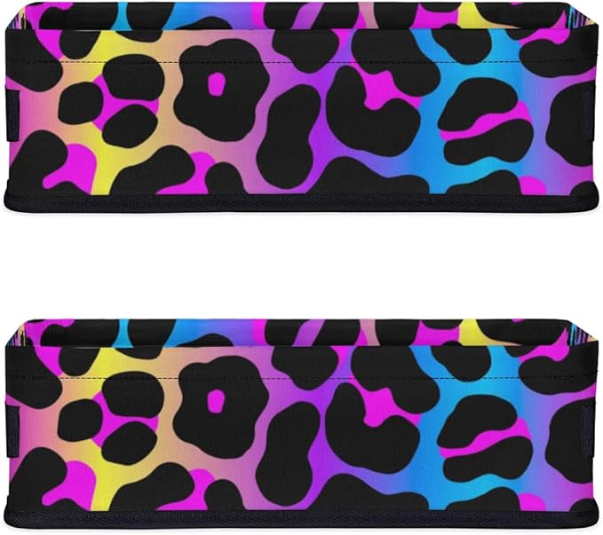 Cheetah Rainbow Small Bathroom Baskets for Toilet,Foldable Toilet Paper Tank Basket Organizer for Towels Storage Decorative Open Storage Bins for Home,Closet,Containers,Cabinet