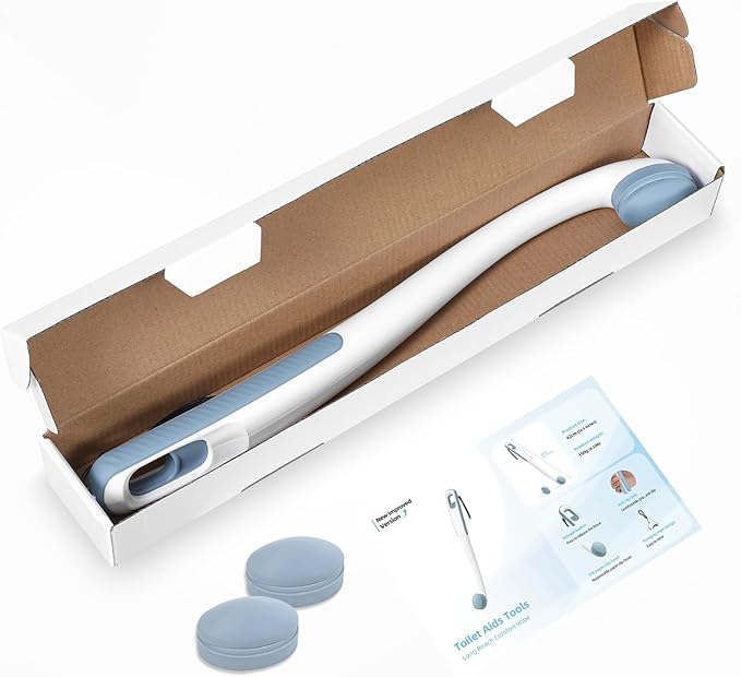Toilet Aids for Wiping Bottom, 16.5" Long Reach Comfort Wipe - Butt Wiper Tool with Replaceable Head & Wrist Strap - Bottom Buddy Wiping Aid for Elderly, Disabled, Overweight, Post-Surgery