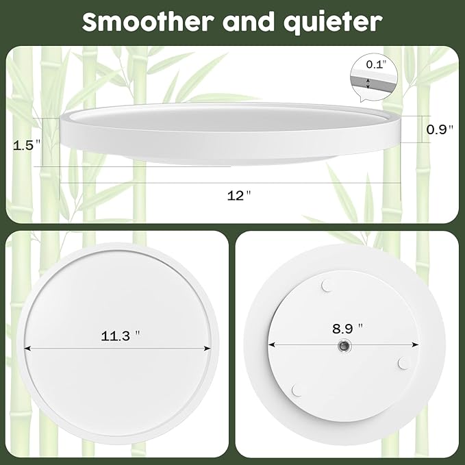 White Lazy Susan for Table, 12 Inch Non-Skid Bamboo Turntable Organizer for Salt Pepper Spices and Olive Oil Next to Stove, Wooden Lazy Susan Organizer for Kitchen Countertop Organizer