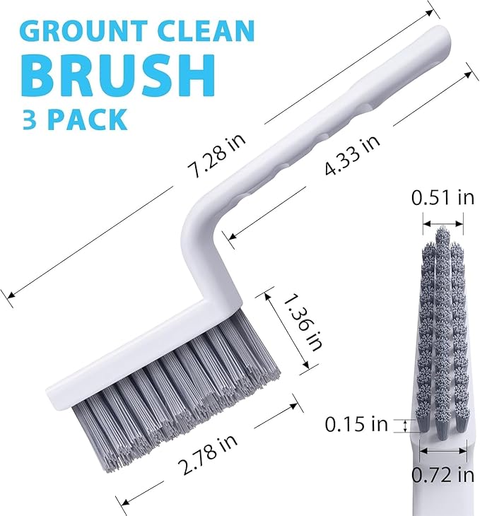 Lumkew Grout Cleaner Brush,Hard Bristle Grout Cleaning Brushes Scrubber for Tile Floors Bathroom Shower, Black, 3 Pieces
