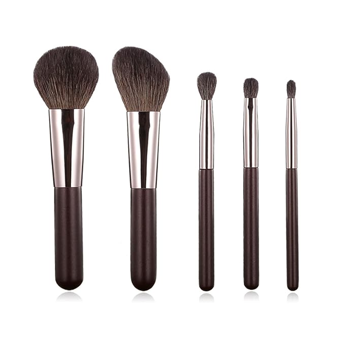 Travel Makeup Brushes Set w/Pouch, Portable 5PCS Professional Mini Cosmetic Brushes Kit for Powder Blush Concealers Contouring Highlighting