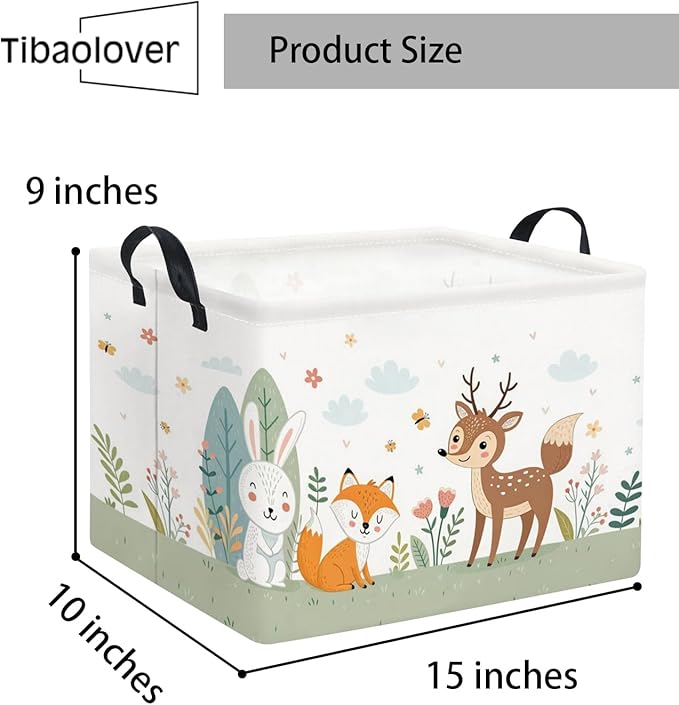 Rectangular Kids Storage Basket Baby Storage Basket with Handles for Home Kitchen Boys and Girls Cute Toy Storage Bin Organizer Shelf Book Room Decor(Flower Animal)