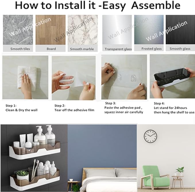 MRPAPA Bathroom Organizer Shower Caddy 2 Pack Wall Mounted Bath Shelves Kitchen Organization and Storage Bathroom Wall Mount Adhesive Shower Caddy Corner Shampoo Holder No Drilling Spice Rack