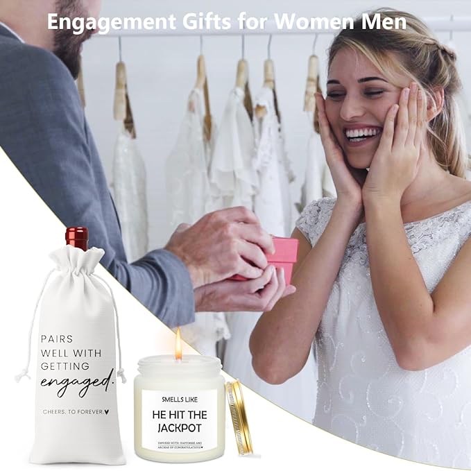 Engaged Engagement Gifts for Couples Her Engagement Party Decorations Bridal Shower Decorations Wine Bag Scented Candles Set Cheers To Forever Wine Bag Smell Like He Hit The Jackpot