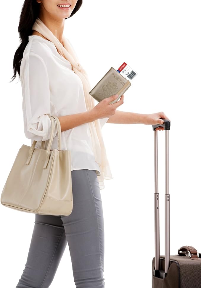 WALNEW Passport Holder for Travel, RFID Passport Cover Wallet for Women Men, PU Leather Passport Book Card Holder Case with Pen, Travelling Essentials for Flying