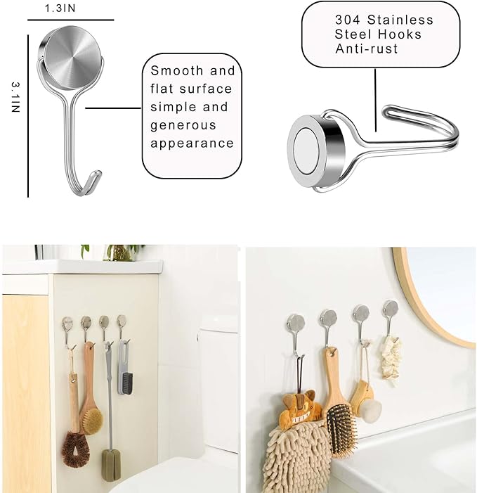 Magnetic Hooks 80LBS Heavy Duty Magnet Hook for Cruise Cabins 2026 Cruise Ship Essentials Strong Swivel Magnets with Hook for Hanging Refrigerator Classroom Home Kitchen Grill 4 Pack-Silver