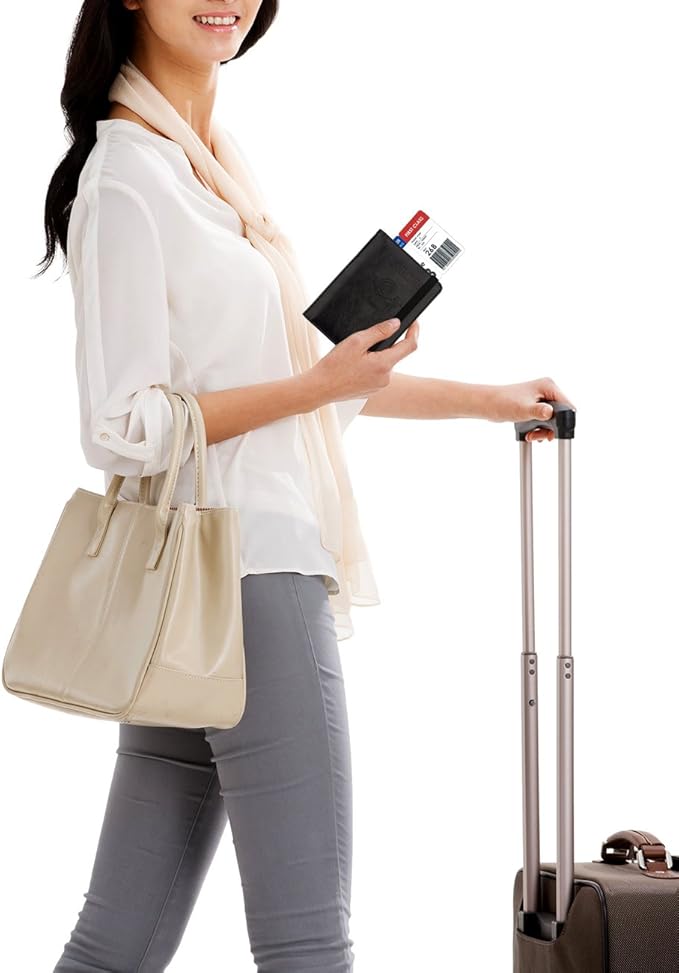 WALNEW Passport Holder for Travel, RFID Passport Cover Wallet for Women Men, PU Leather Passport Book Card Holder Case with Pen, Travelling Essentials for Flying