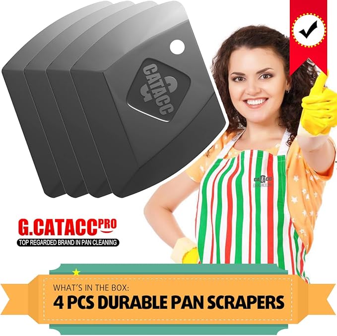 G.CATACC 4-Pack Pan Scraper, Non Scratch Plastic Dish Scrapers for Cast Iron Skillets Pot Pan Counter Cleaning, Kitchen Scraper Tool