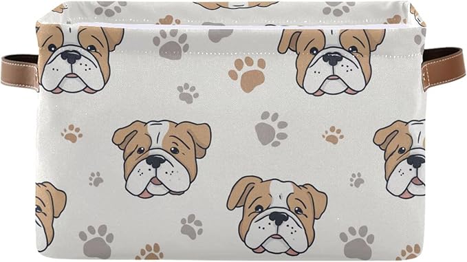 Aslsiy Storage Basket Dog Paws Nursery Bins English Bulldog Baby Box Canvas Clothes Shelf Basket Laundry Hamper Gift Basket for Home Closet 2 Pcs