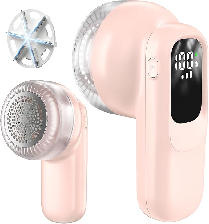 Rechargeable Fabric Shaver, Lint Remover with 3D Floating Blades & Powerful Motor, Portable Sweater Shaver with Digital Display, 3 Speeds Electric Lint Shaver for Clothes, Sweaters, Furniture