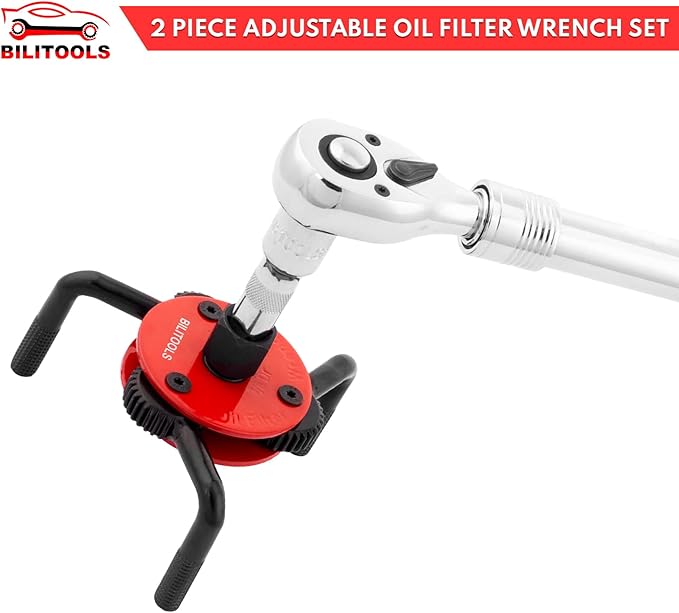 BILITOOLS Adjustable Oil Filter Wrench – Universal Oil Filter Removal Tool, 1/2" Drive, Fits 2-1/2"–5-1/8" Filters
