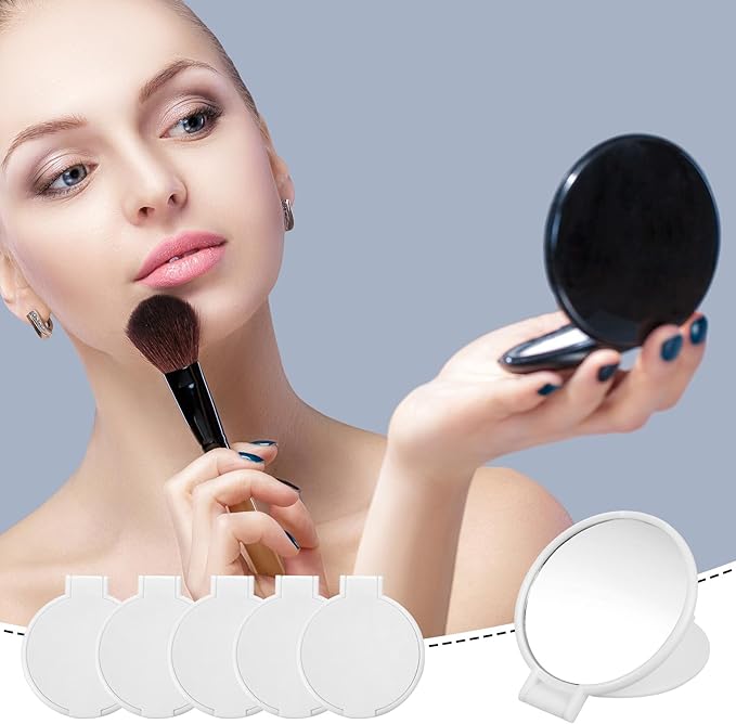 50 Pcs Round Compact Folding Portable Pocket Mirror for Purse Mini Folding Makeup Mirrors Bulk Vintage Travel Makeup Mirror for Women Daily Use (White)