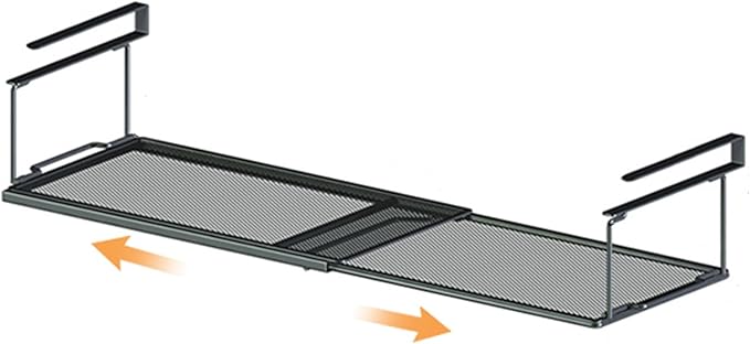 1 Pack Expandable Under Cabinet Shelf, Under Shelf Basket with 0.94 Inches Thick Clips for Kitchen Cupboard, Metal Hanging Under Desk Basket for Laundry Room, Cabinet, Shoe Rack