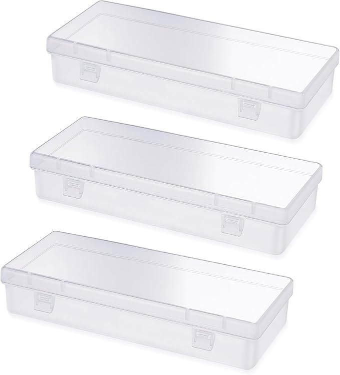 6 Inch Plastic Storage Boxes, 3 Pcs Rectangular Small Storage Containers with Hinged Lids Clear Storage Organizer Box for Small Items Art Craft Jewelry Accessories, 6.1 × 2.5 × 1.2 inches
