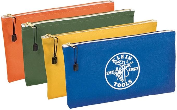 Klein Tools 80056 Tool Bag Storage Kit, 1680d Stand-Up and Canvas Zipper Pouches, Assorted Colors, 6-Piece