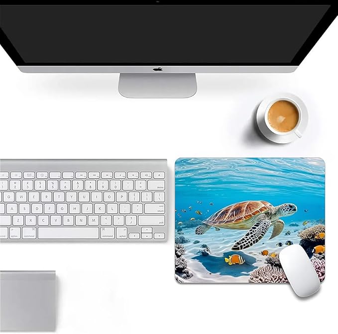 Square Mouse Pad Sea Turtle, Personalized Premium-Textured Custom Mouse Mat Design, Washable Mousepad Cloth, Non-Slip Rubber Base Computer Mouse Pads for Wireless Mouse