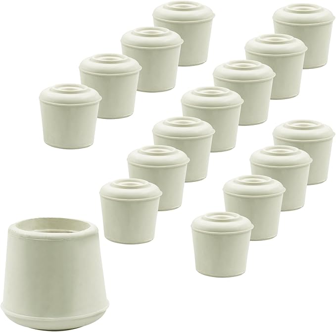 16pcs 7/8 Inch Round Chair Leg Tips Caps, Non-Slip Rubber Chair Leg Floor Protectors, White Furniture Leg Caps Fit for 0.82"-0.87" (21-22mm) Diameter Round Feet