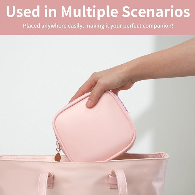 2PCS Small Makeup Pouch, Double Zipper Cosmetic Bag, Travel Makeup Bag, Cute Makeup Bag for Purse, Mini Toiletry Bag (White+Pink)