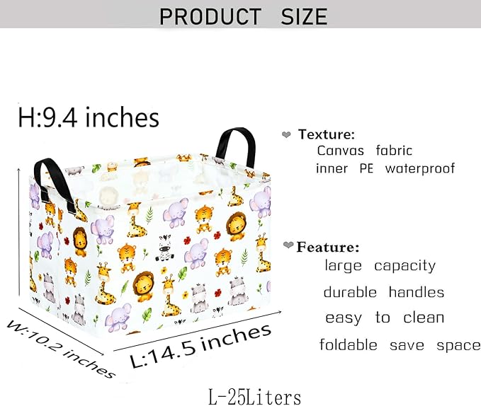 KUNRO Rectang Animals Storage Basket Gift Shelf Basket Storage Bin, Nursery Basket Organizer Box for With Handles for Room Deco