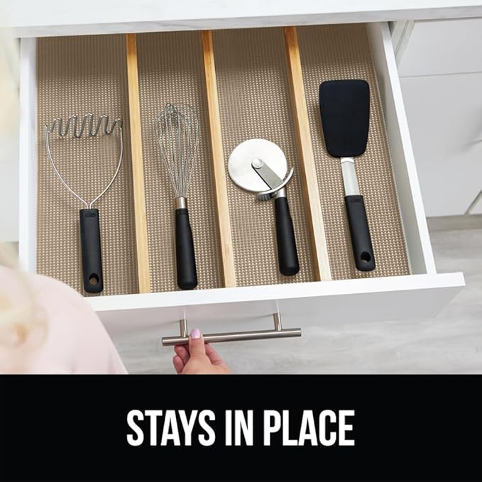 GORILLA GRIP powerGRIP Drawer Shelf and Cabinet Liner, Thick Strong Hold, Non-Adhesive Liners Protect Kitchen Cabinets and Cupboard, Bathroom Drawers, Easy Install, Breathable Mat, 20" x10', Beige