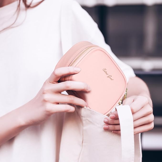 Mini Makeup Bag with LED Mirror, Small Travel Makeup Bag with 3 Light Modes and Adjustable Brightness, for Women's Cosmetic Organization, Portable Travel Train Toiletry Bag, for Pool Parties and Work Touch-Ups