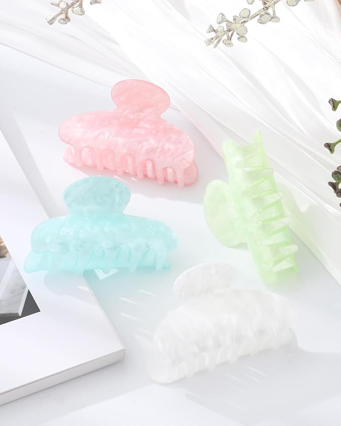 4Pcs Large Acrylic Clips - Big Non-Slip Banana Barrettes for Thick Hair, Strong Hold Jaw Clips for Women Girls
