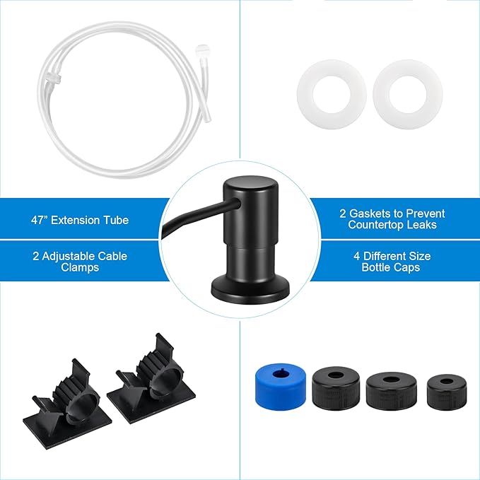 Soap Dispenser for Kitchen Sink, Upgrade Built in Sink Soap Dispenser, Countertop Sink Soap Dispenser Pump with 47" Extension Tube kit, No Need More Refills (Black)