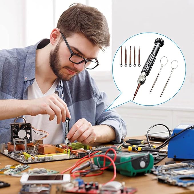 Eyeglass Repair Kit,5-in-1 Multifunctional Small Screwdriver(T6 Torx, T5, 1.5, -2.0, star0.8) & 3-in-1 Mini Keychain Screwdriver Kit for Cellphone, Glasses, Electronics, Watch, Laptop, Jewelry
