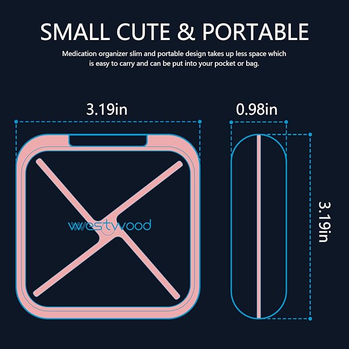 Small Pill Case, Travel Pill Box, Portable Pill Container for Purse or Pocket, Daily Medicine Organizer Waterproof 4 Compartment Compact Pill Holder for Vitamins, Supplements, Medication