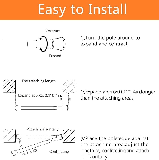 KXLife 6 Pack Small Spring Tension Curtain Rod Adjustable 11.5 to 16.5 Inch, Thin Short Tension Rods No Drill for Window, White