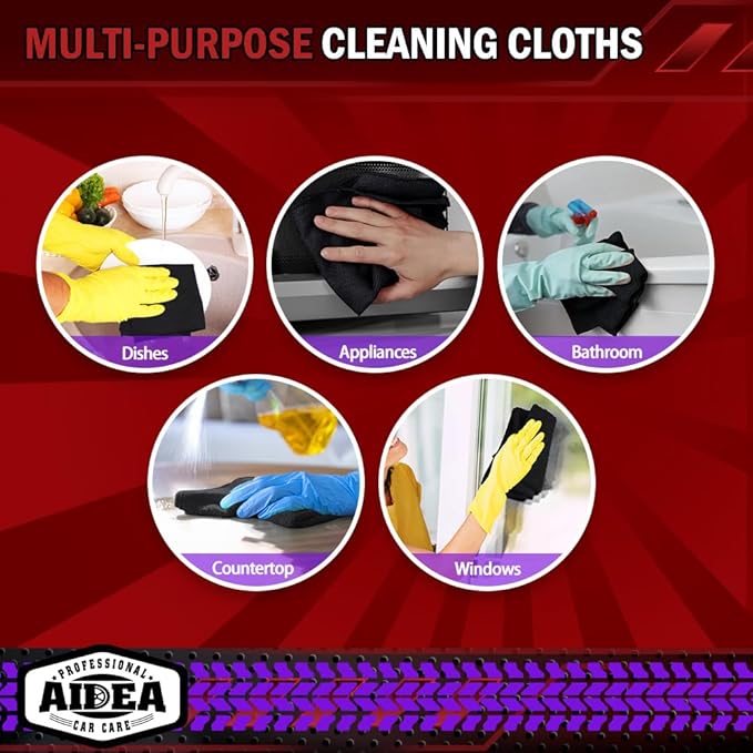 AIDEA Microfiber Cleaning Cloth Black 10PK, Microfiber Towels for Cars, Premium Washcloths, Dusting Cloths, Lint-Free Cleaning Rags for SUVs, House, Kitchen, Window, Cleaning Supplies 12×12"