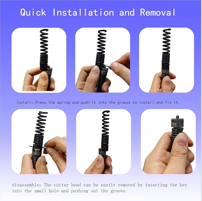 16mm Drain Cleaner Combination Cutter Head Set is drain auger drill attachment & drain snake drill attachment,Relioky 8pcs drain cleaning drum machine tool set for pipe drain cleaner machine,black