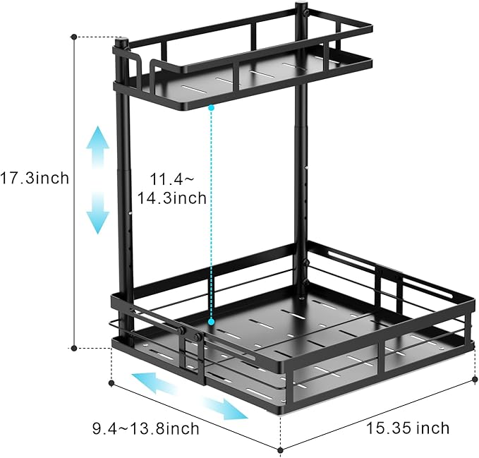 iSPECLE Under Kitchen Sink Organizer - 1 Pack Height Adjustable Pull Out Cabinet Organizer Fit Around Plumbing & Disposal, Heavy-Duty Undersink Storage Sliding Get Item for 30" - 36" Wide Sink Cabinet