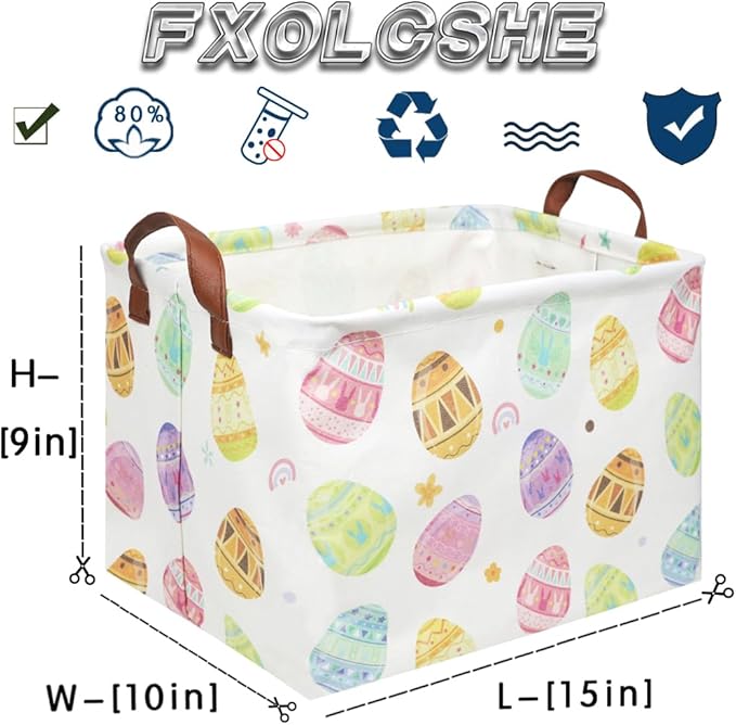 FXOLCSHE Rectangular Easter basket,Laundry Hamper,Kids Toy Storage Basket for baby Bedroom,Kids Storage Bin,Toy Gift Organizerm,Home Decor(Love egg)