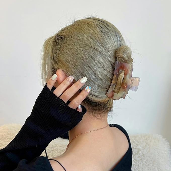 Women Cellulose Acetate Hair Clips 3.3 Inch Banana Hair Claw Clip, Tortoise Shell Celluloid Strong Hold Clips for Thin Thick Hair, Fashion Hair Accessories for Ladies Mother (2 Pack)